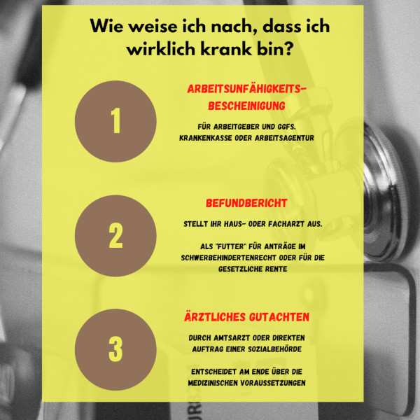 Nachweise über meine gesundheitliche Situation gegenüber Krankenkasse Rentenversicherung oder Versorgungsamt